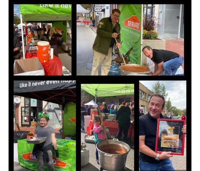 a collage of photos of community chili cook off event